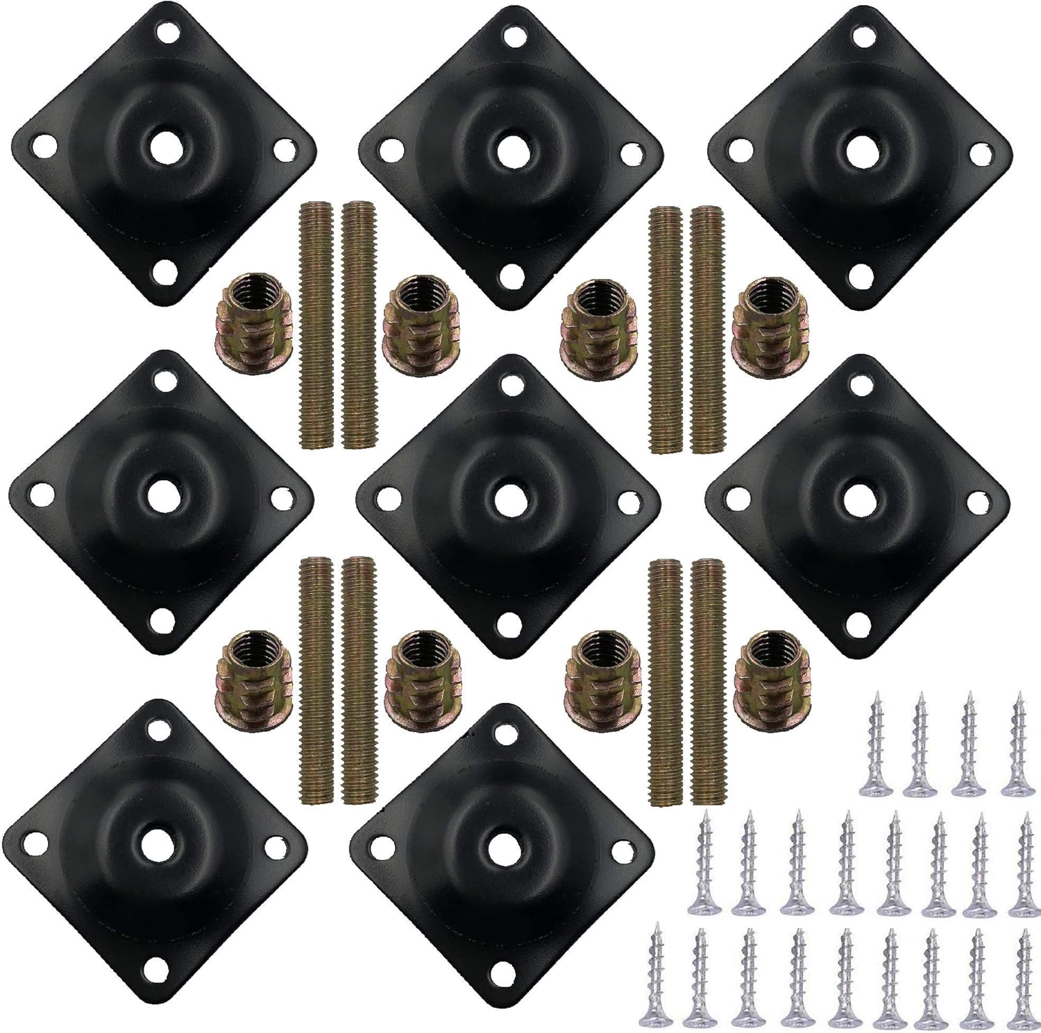 8 Sets Furniture Leg Mounting Plates with Hanger Bolts Screws Great for Furniture Sofas Couches Seats (Black) - Image 1