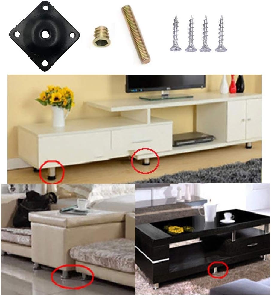 8 Sets Furniture Leg Mounting Plates with Hanger Bolts Screws Great for Furniture Sofas Couches Seats (Black) - Image 4