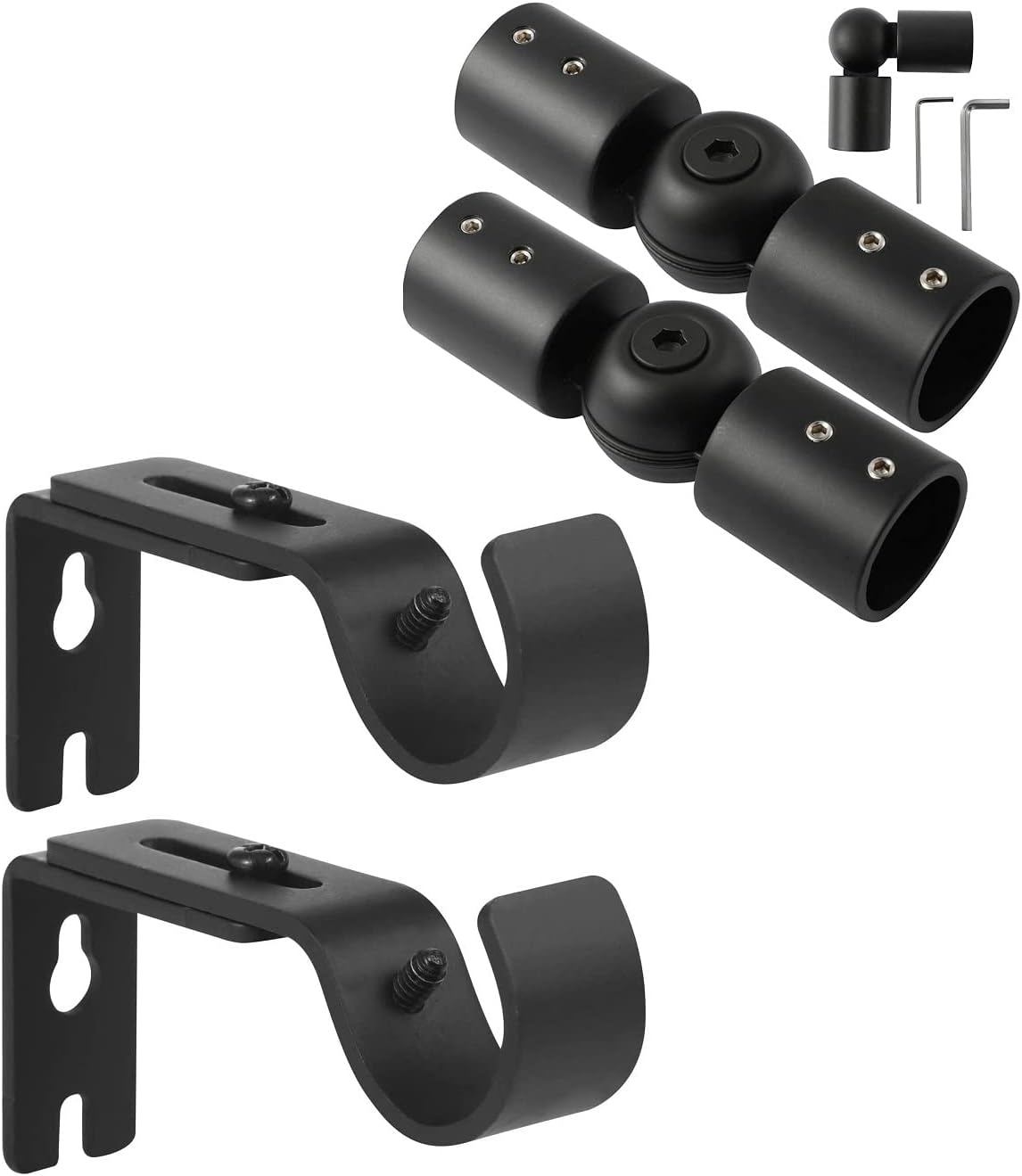 Adjustable 1 Inch Curtain Rod Brackets, Black Iron Wall Mounts, 2 Pack - Image 1