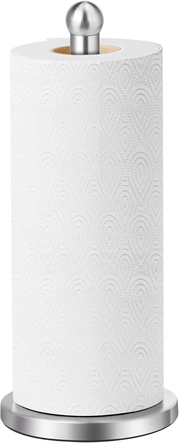 Paper Towel Holder Countertop, Paper Towel Holder with Solid Weighted Base, for Standard and Large Size Rolls (Silver) - Image 1