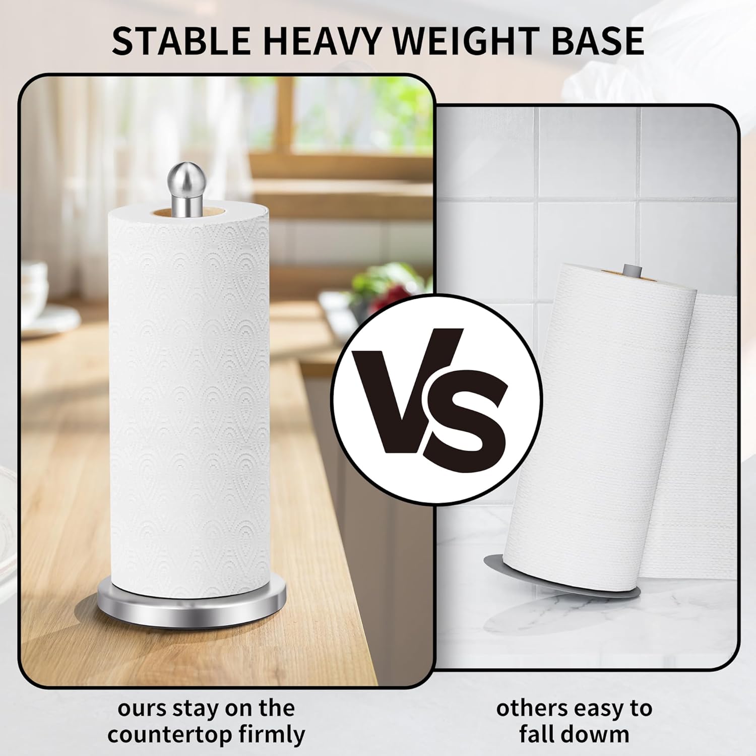 Paper Towel Holder Countertop, Paper Towel Holder with Solid Weighted Base, for Standard and Large Size Rolls (Silver) - Image 3