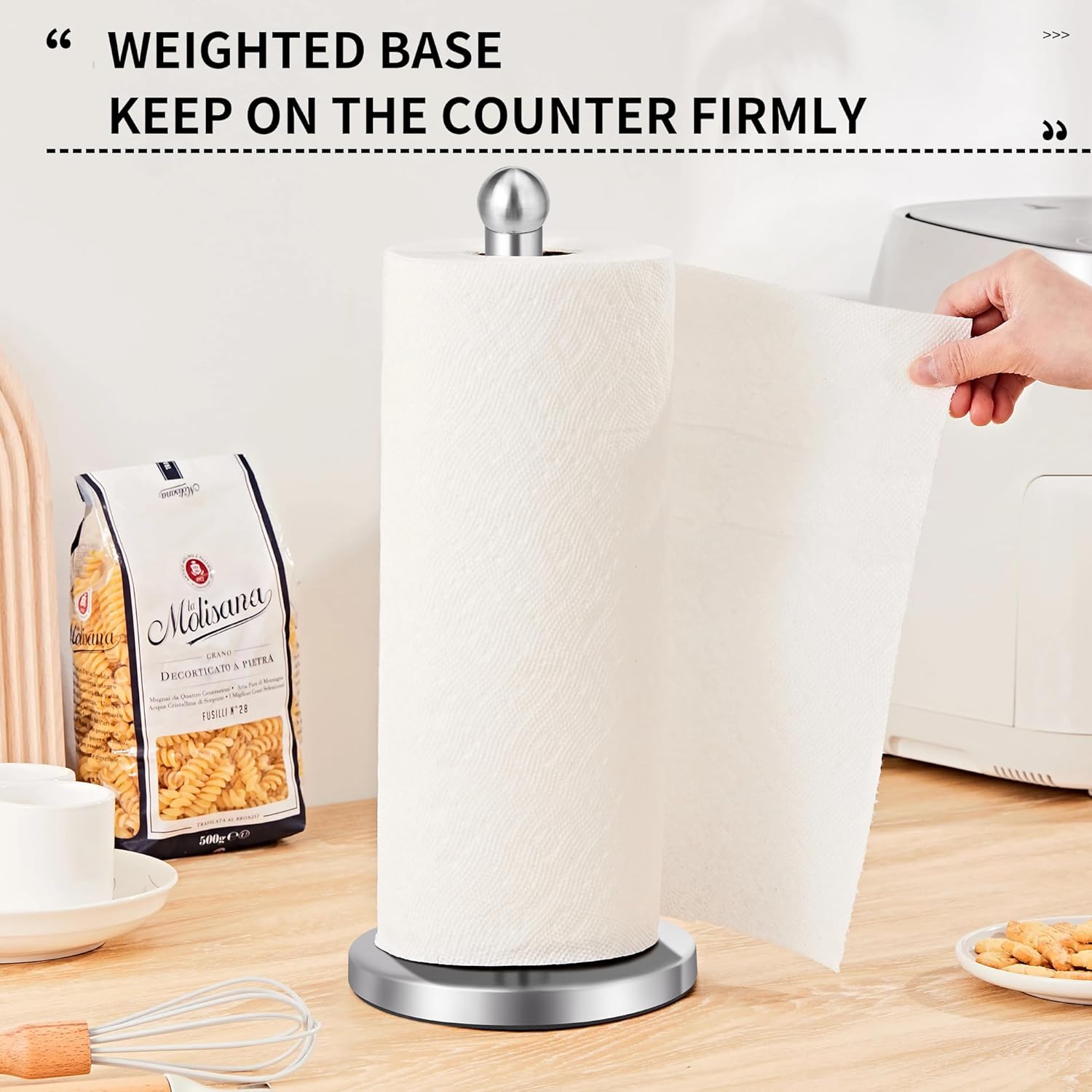 Paper Towel Holder Countertop, Paper Towel Holder with Solid Weighted Base, for Standard and Large Size Rolls (Silver) - Image 5