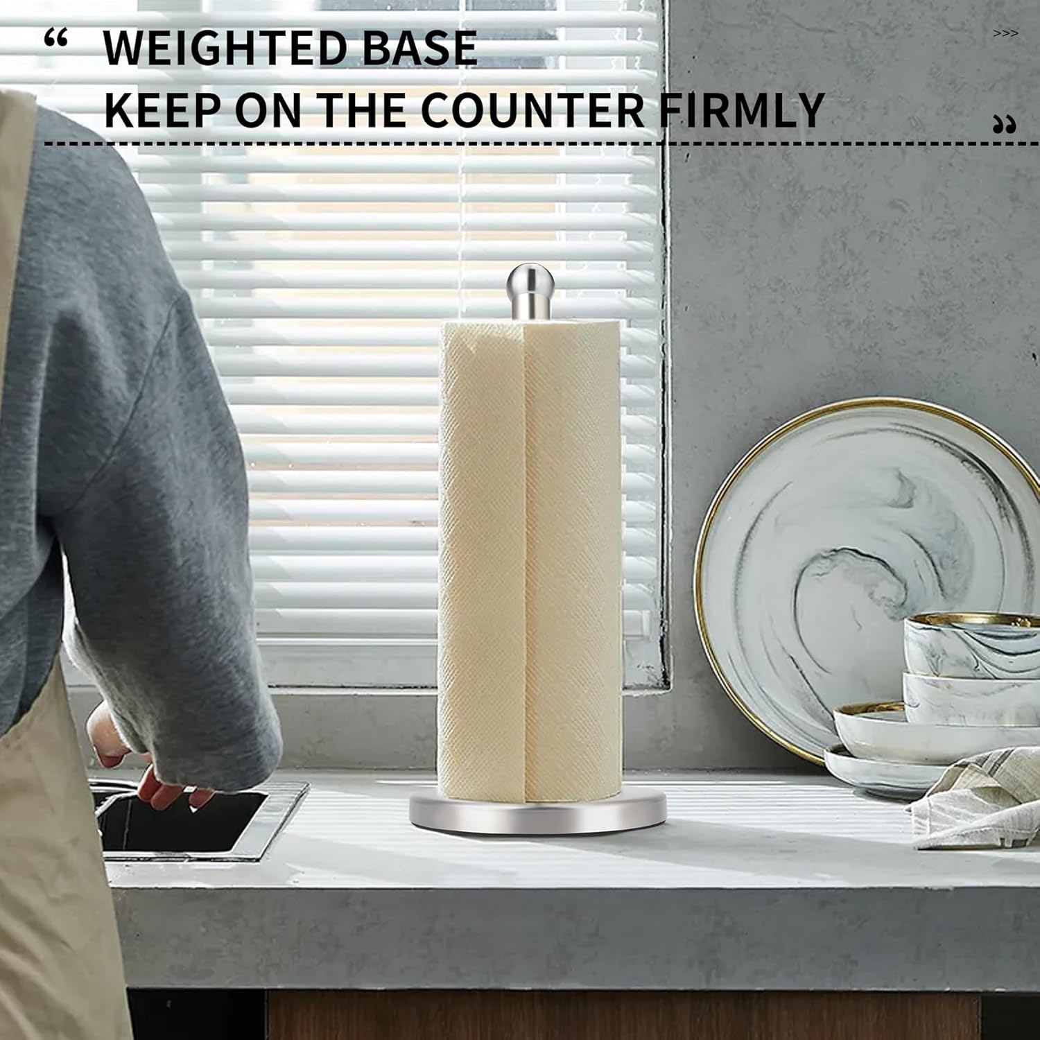 Paper Towel Holder Countertop, Paper Towel Holder with Solid Weighted Base, for Standard and Large Size Rolls (Silver) - Image 7