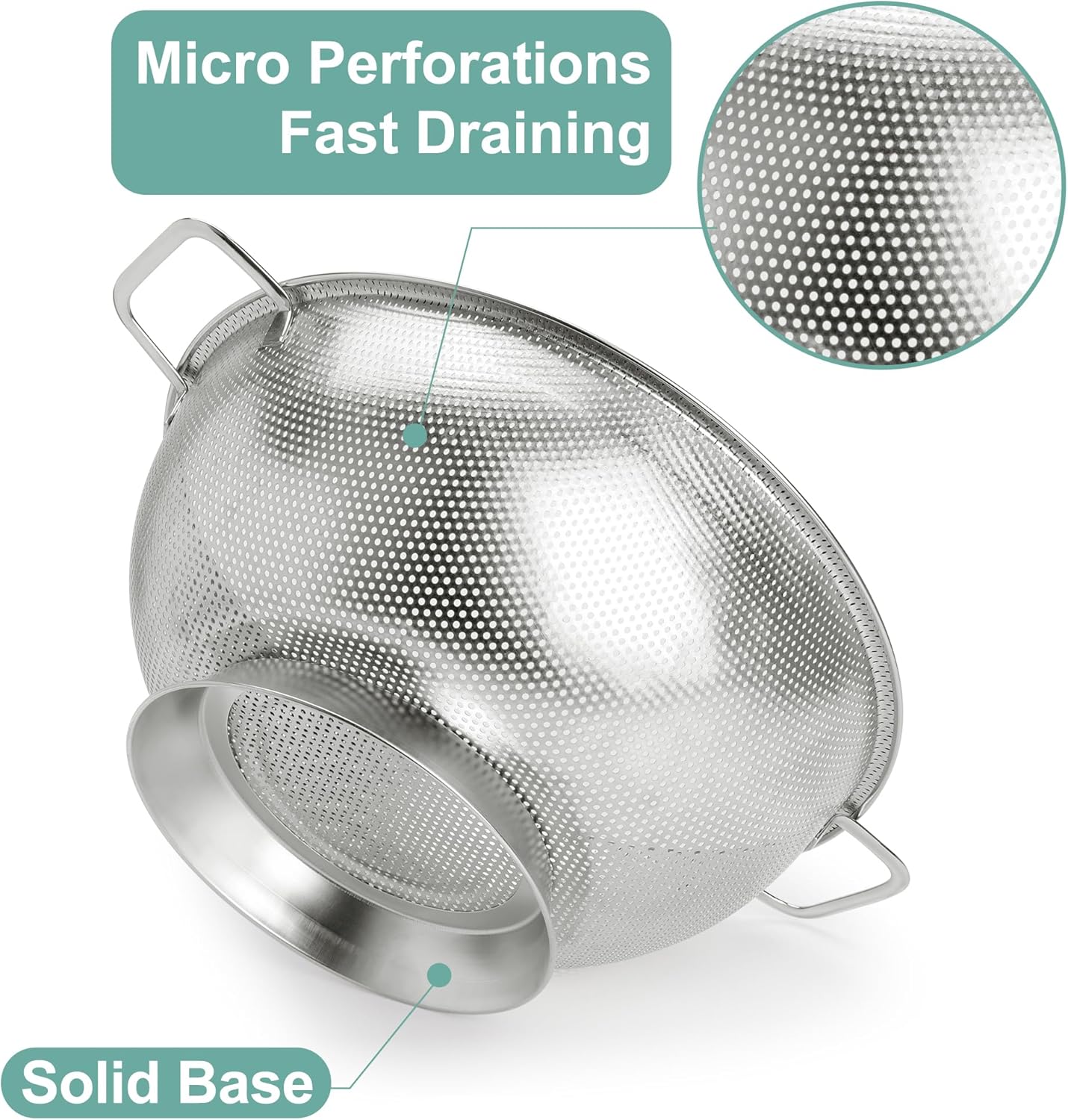 Colander Stainless Steel 3-Quart, Kitchen Strainer for Pasta, Fruits Vegetables, Dishwasher Safe - Image 3