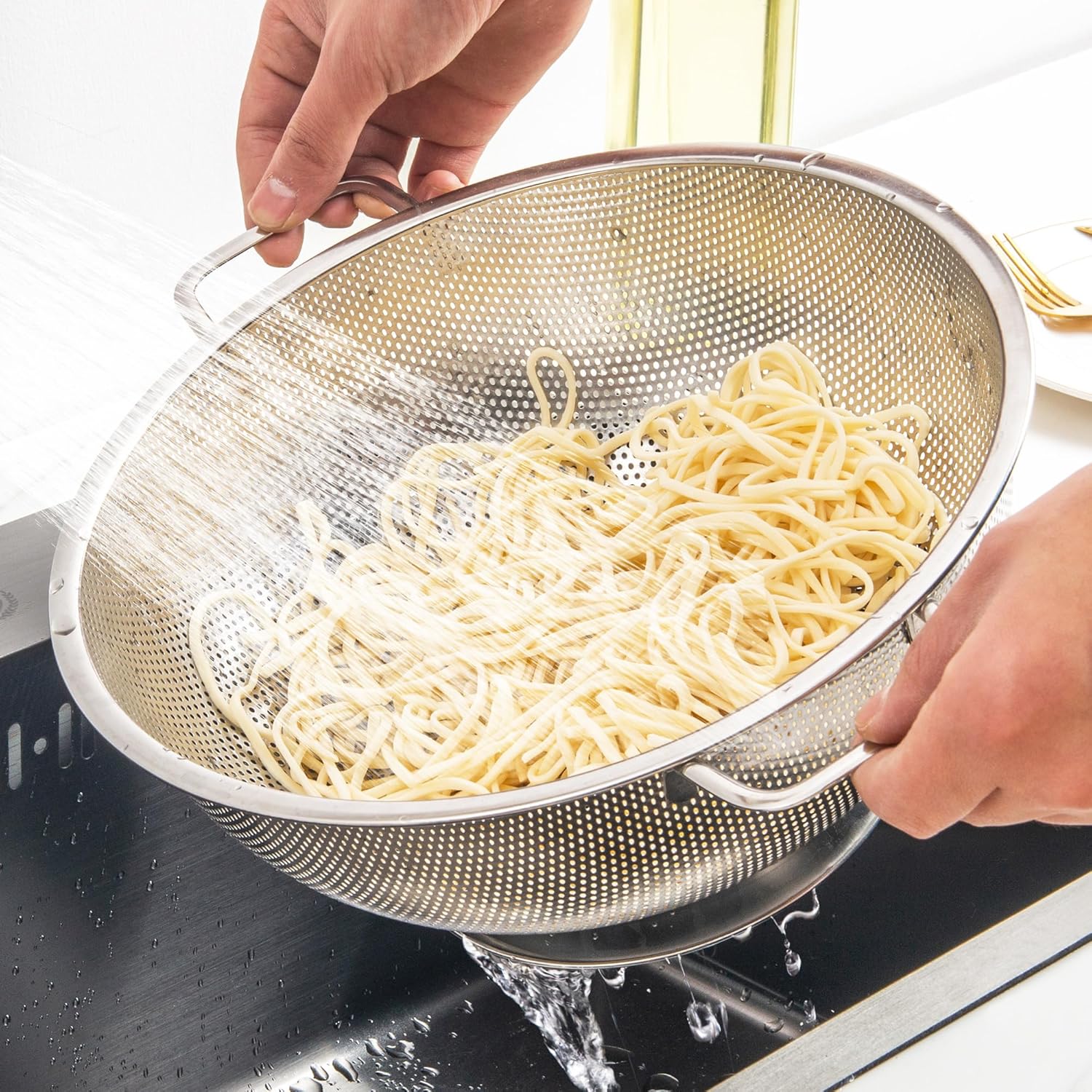 Colander Stainless Steel 3-Quart, Kitchen Strainer for Pasta, Fruits Vegetables, Dishwasher Safe - Image 5