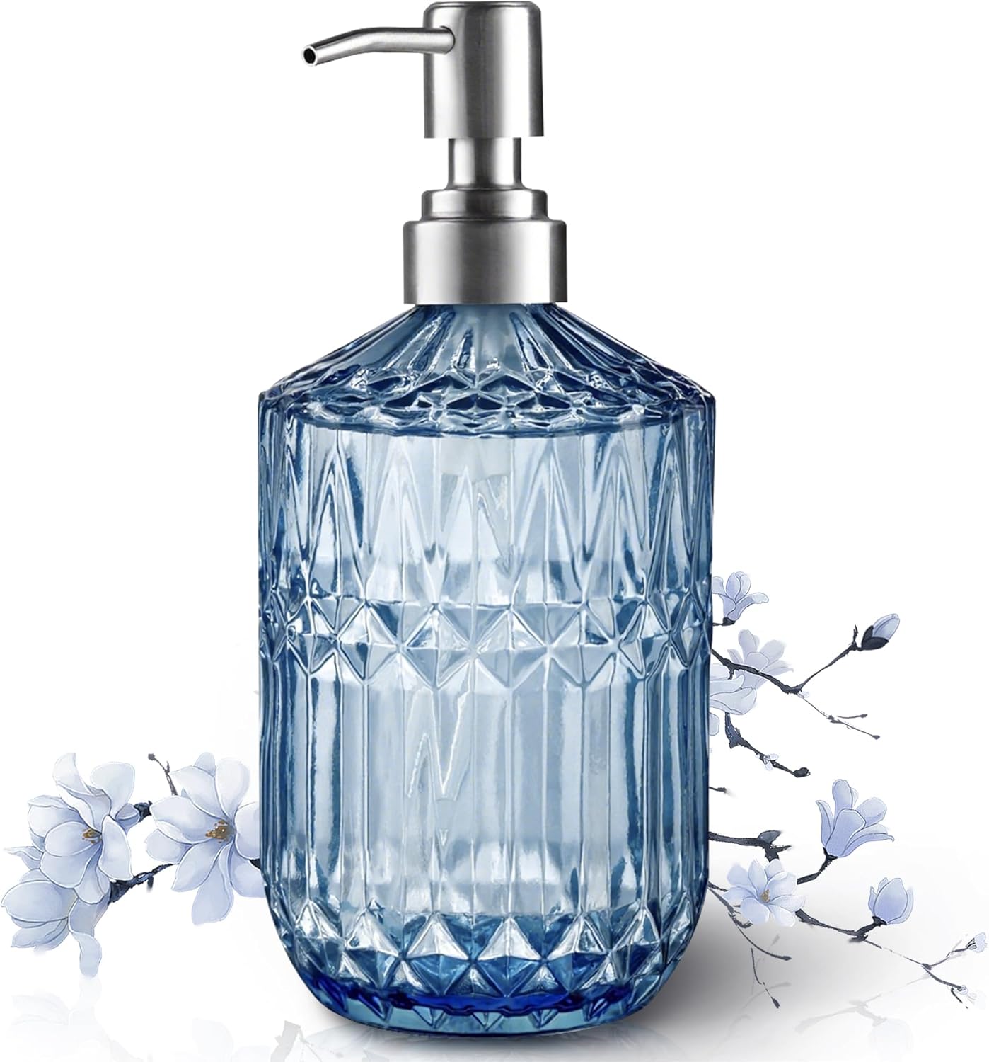 13 Oz Refillable Soap Dispenser, Glass Soap Dispenser for Dispense Hand Soap, Dish Soap, Lotion 2pack (Blue) - Image 1