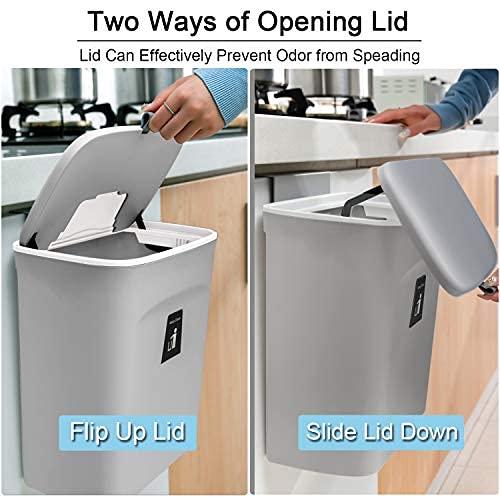 Mujingxin 2.4 Gallon Kitchen Compost Bin for Counter Top or Under Sink, Hanging Small Trash Can with Lid for Cupboard/Bathroom/Bedroom/Office/Camping, Mountable Indoor Compost Bucket, Gray - Image 4