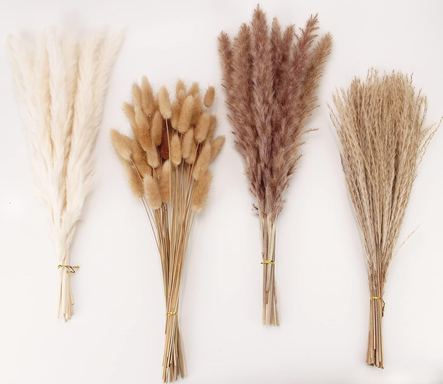 Artificial Pampas Grass Decor, 100 PCS Pampas Grass Contains Bunny Tails Dried Flowers, Reed Grass Bouquet for Wedding Boho Flowers Home Table Decor, Rustic Farmhouse Party (White and Brown) - Image 1