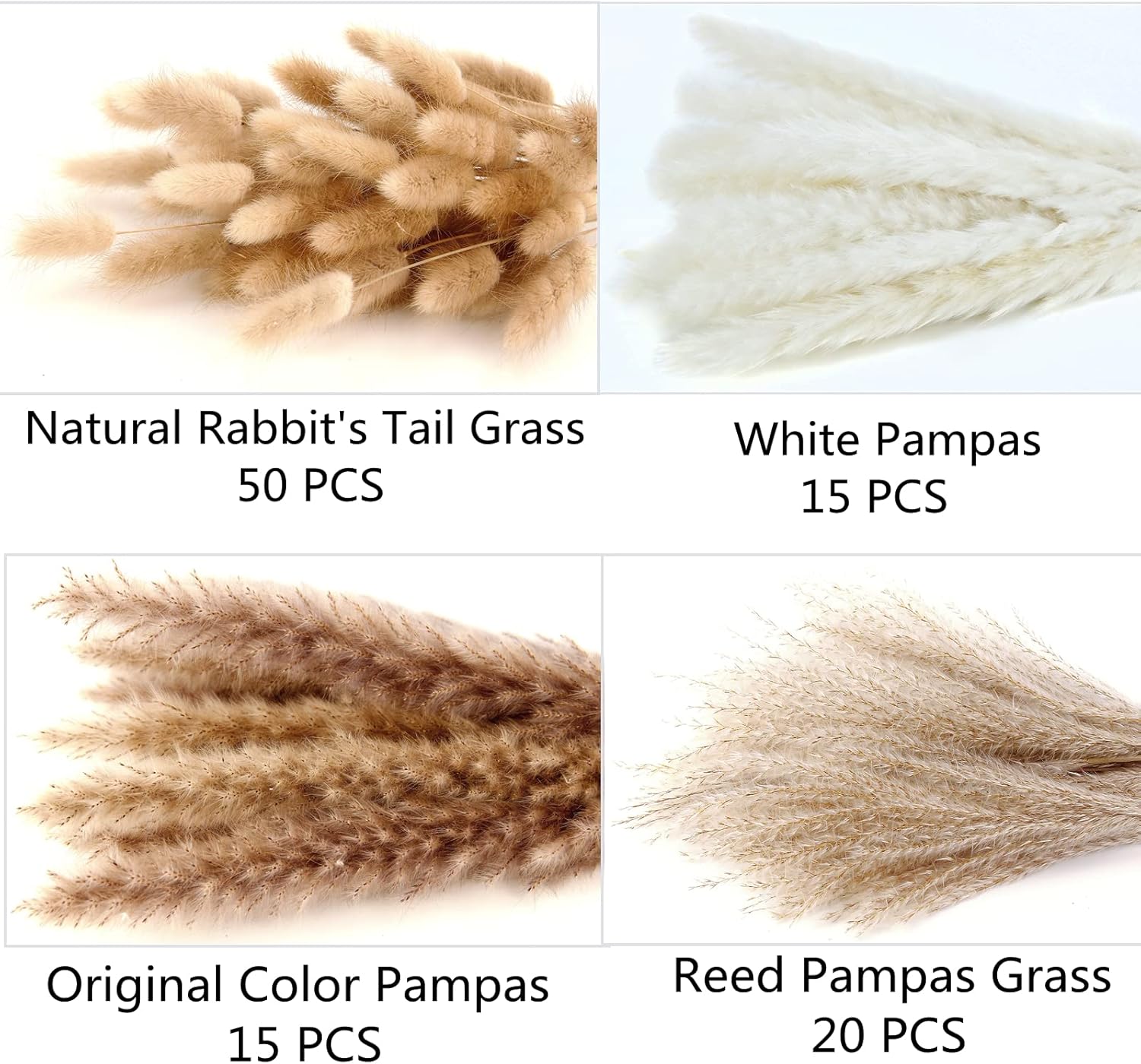Artificial Pampas Grass Decor, 100 PCS Pampas Grass Contains Bunny Tails Dried Flowers, Reed Grass Bouquet for Wedding Boho Flowers Home Table Decor, Rustic Farmhouse Party (White and Brown) - Image 4