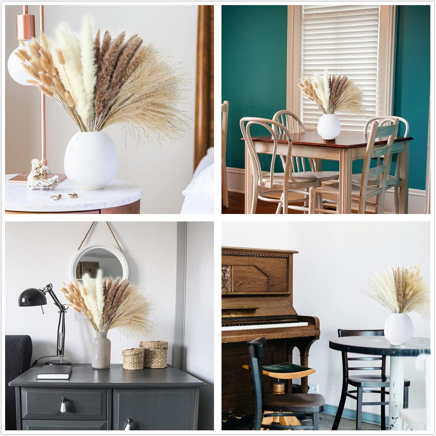 Artificial Pampas Grass Decor, 100 PCS Pampas Grass Contains Bunny Tails Dried Flowers, Reed Grass Bouquet for Wedding Boho Flowers Home Table Decor, Rustic Farmhouse Party (White and Brown) - Image 6