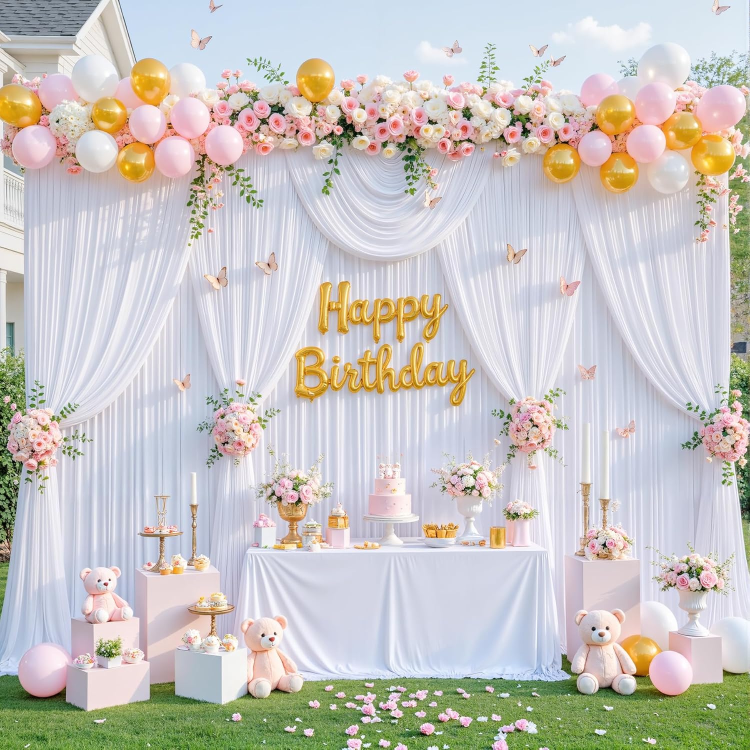 10x10 White Backdrop Curtain for Parties Wedding Wrinkle Free White Photo Curtains Backdrop Drapes Fabric Decoration for Baby Shower 5ft x 10ft,2 Panels - Image 3