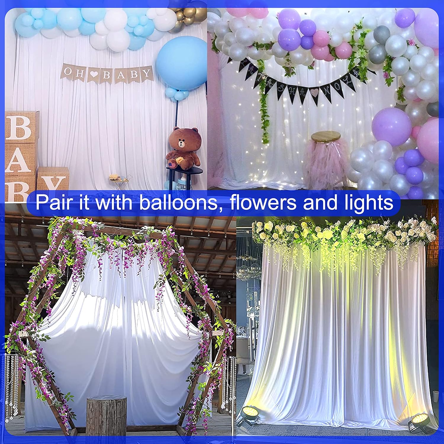 10x10 White Backdrop Curtain for Parties Wedding Wrinkle Free White Photo Curtains Backdrop Drapes Fabric Decoration for Baby Shower 5ft x 10ft,2 Panels - Image 4