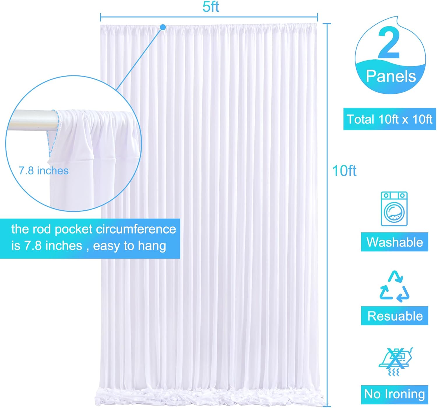 10x10 White Backdrop Curtain for Parties Wedding Wrinkle Free White Photo Curtains Backdrop Drapes Fabric Decoration for Baby Shower 5ft x 10ft,2 Panels - Image 6