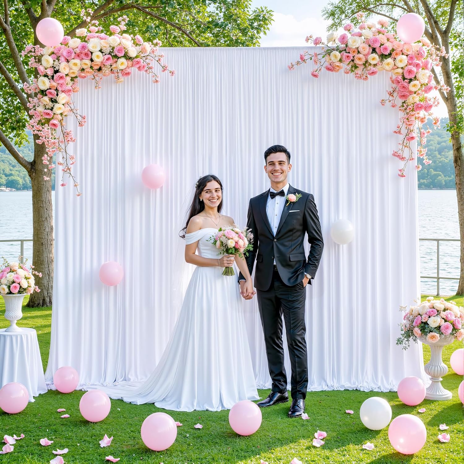 10x10 White Backdrop Curtain for Parties Wedding Wrinkle Free White Photo Curtains Backdrop Drapes Fabric Decoration for Baby Shower 5ft x 10ft,2 Panels - Image 8