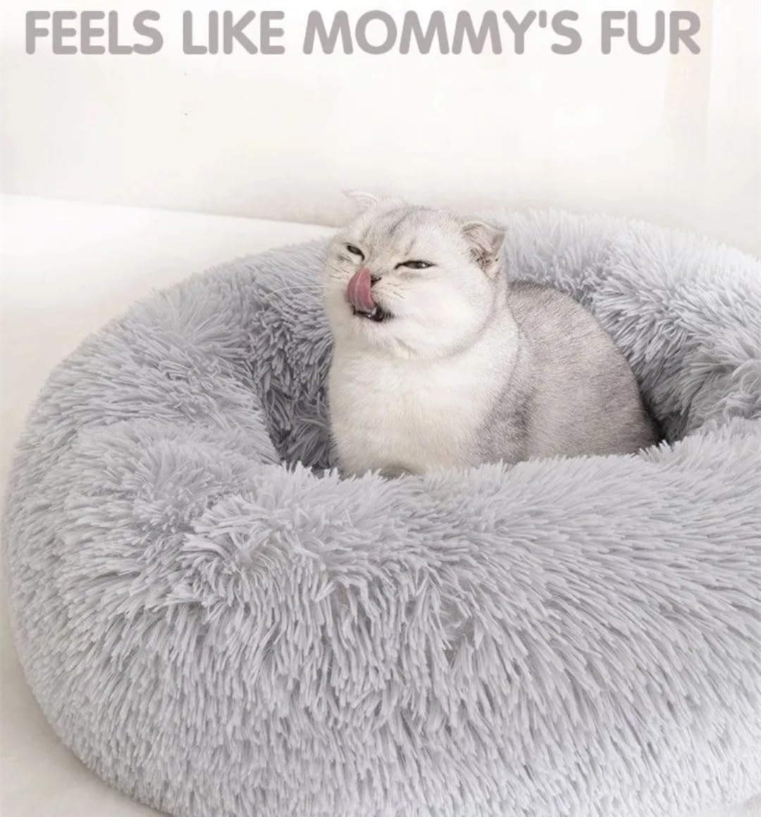 Cat Beds for Indoor Cats - Cat Bed Washable 20 inches, Dog Beds for Small Medium Dogs, Anti Anxiety Round Fluffy Plush Faux Fur Pet Bed, Thick Bottom (Medium, Light Grey) - Image 3