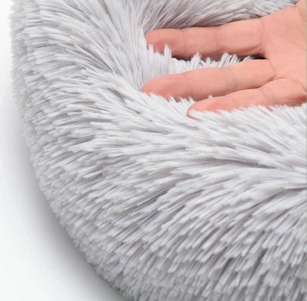 Cat Beds for Indoor Cats - Cat Bed Washable 20 inches, Dog Beds for Small Medium Dogs, Anti Anxiety Round Fluffy Plush Faux Fur Pet Bed, Thick Bottom (Medium, Light Grey) - Image 4