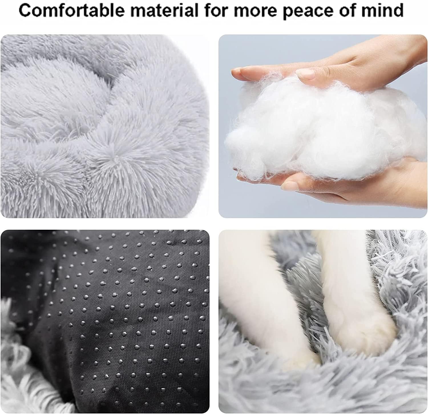 Cat Beds for Indoor Cats - Cat Bed Washable 20 inches, Dog Beds for Small Medium Dogs, Anti Anxiety Round Fluffy Plush Faux Fur Pet Bed, Thick Bottom (Medium, Light Grey) - Image 6