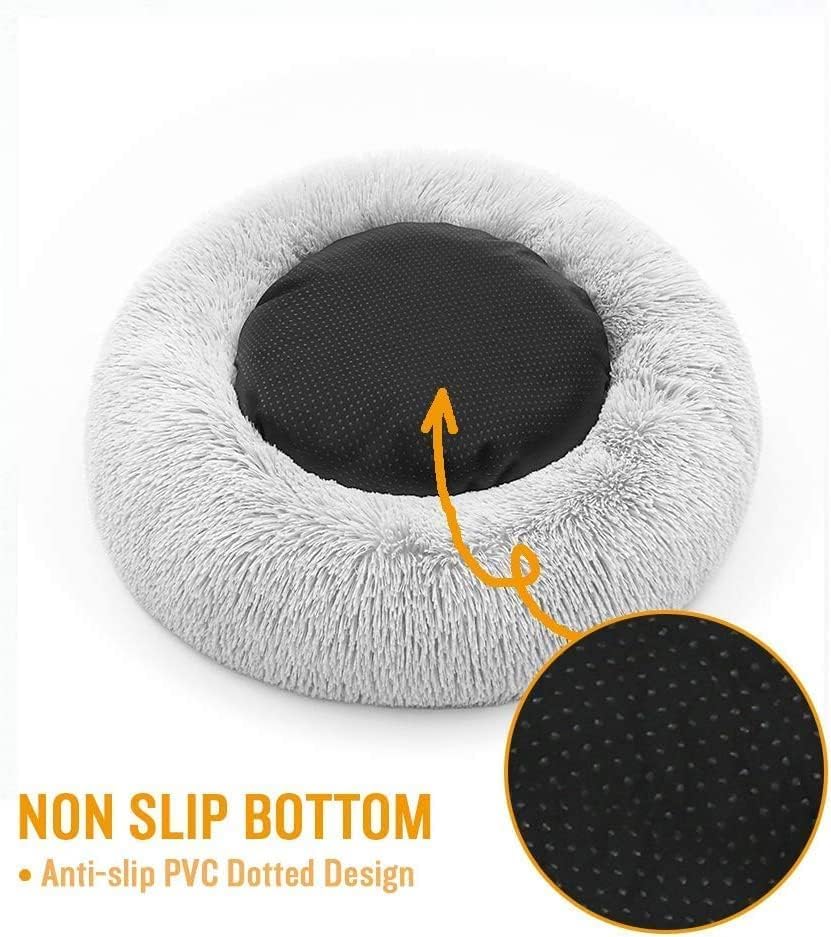 Cat Beds for Indoor Cats - Cat Bed Washable 20 inches, Dog Beds for Small Medium Dogs, Anti Anxiety Round Fluffy Plush Faux Fur Pet Bed, Thick Bottom (Medium, Light Grey) - Image 7