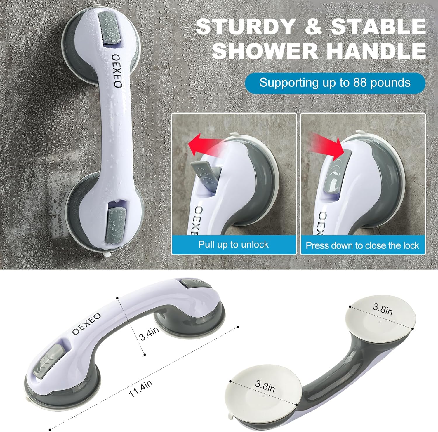 2PCS Grab Bars for Bathroom - Shower Handle - Grab Bars for Bathtubs and Showers - Safety Hand Rail Support for Tub, Handicap, Elderly, Injury, Kid, Senior Assist Bath Handle, Non Skid - Image 2