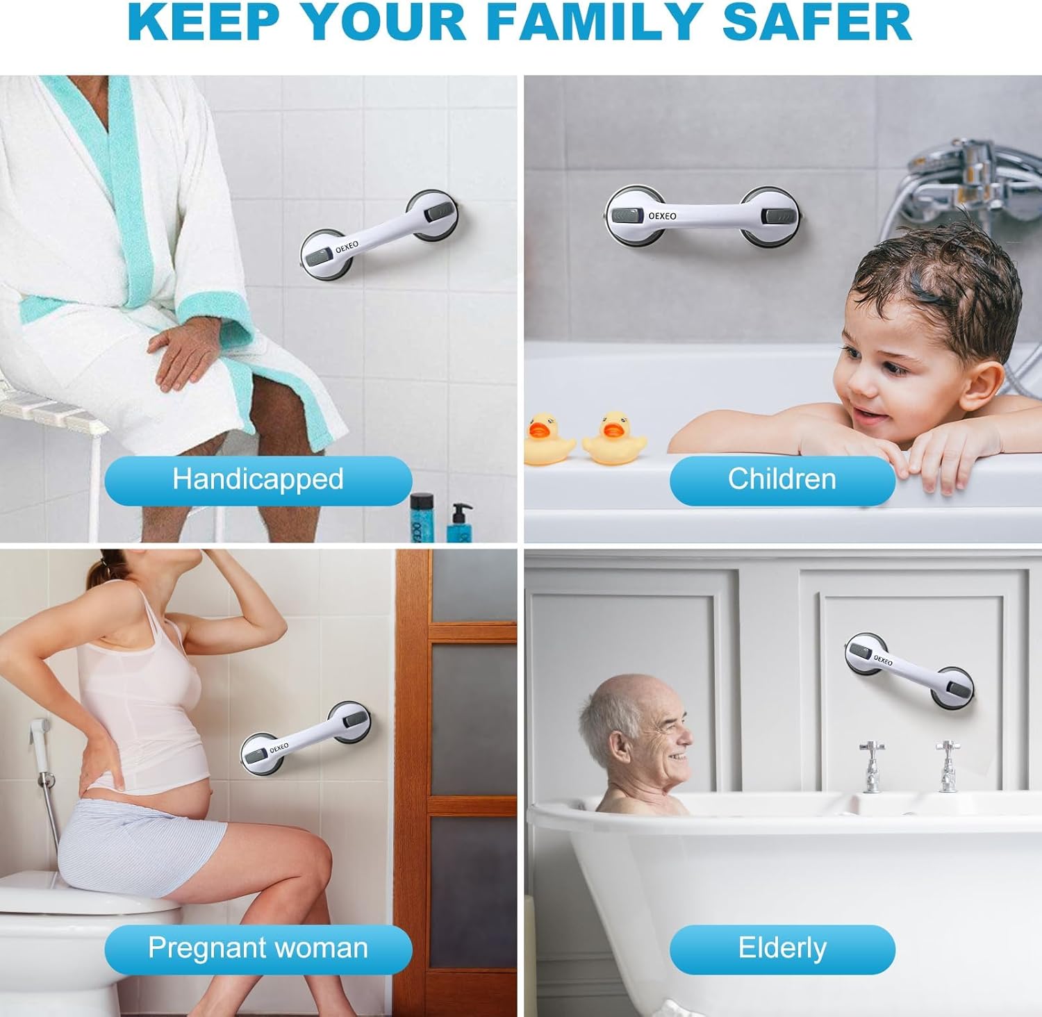 2PCS Grab Bars for Bathroom - Shower Handle - Grab Bars for Bathtubs and Showers - Safety Hand Rail Support for Tub, Handicap, Elderly, Injury, Kid, Senior Assist Bath Handle, Non Skid - Image 5