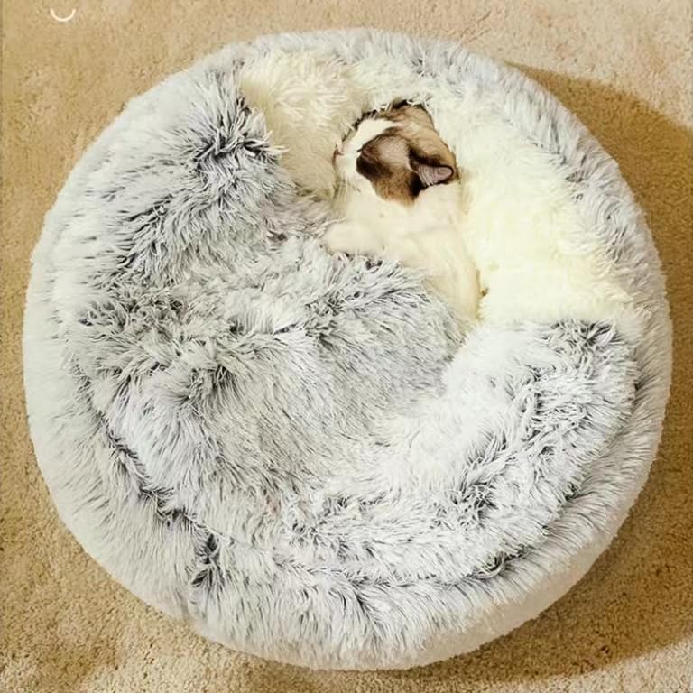 Cat Bed Round Fluffy Hooded Cat Bed Cave, Anti-Anxiety Cave Bed with Hooded Blanket, Cozy Cuddler Luxury Puppy Pet Bed, Anti-Slip Bottom and Machine Washable (Grey, Medium) - Image 6