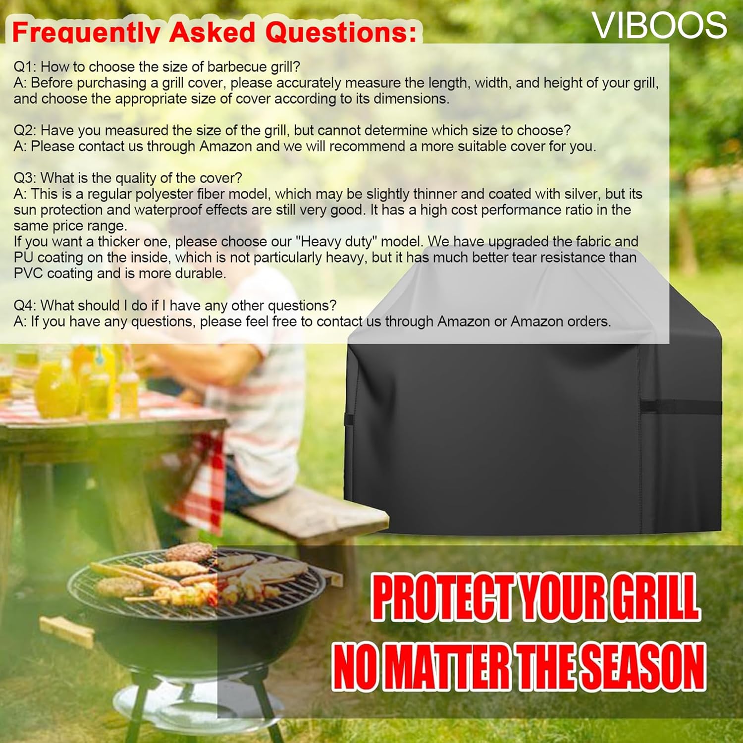 Grill Cover, 58 inch BBQ Gas Grill Cover for Outdoor Grill, Waterproof, Anti-UV, Rip-Proof, Fade Resistant Material, Barbecue Cover with Hook-and-Loop Straps & Adjustable Hem Drawstring, Black - Image 7
