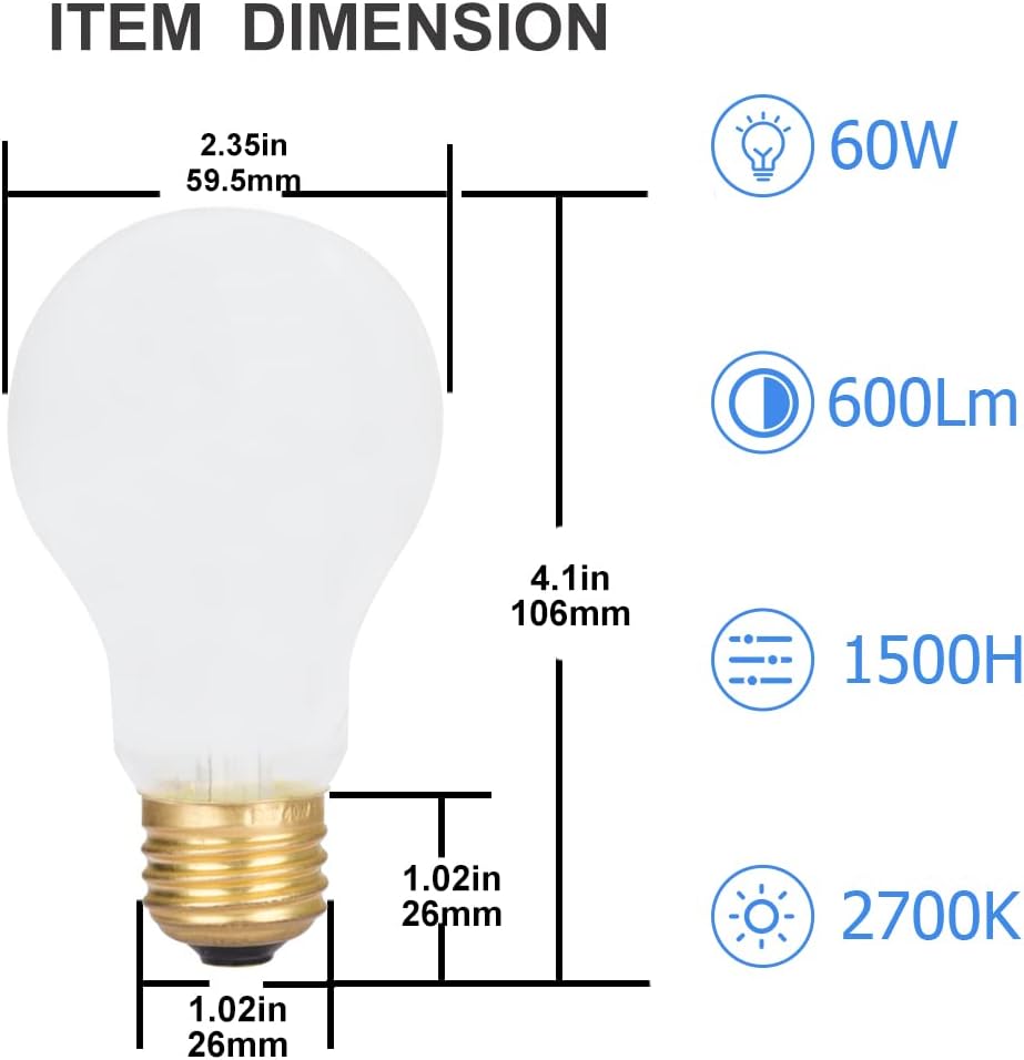 12 Pack 60 Watt A19 E26 Medium Base 130 Volt Incandescent Light Bulbs, Standard Household Bulbs for Ceiling Fan, Bedroom, Living Room - Image 2
