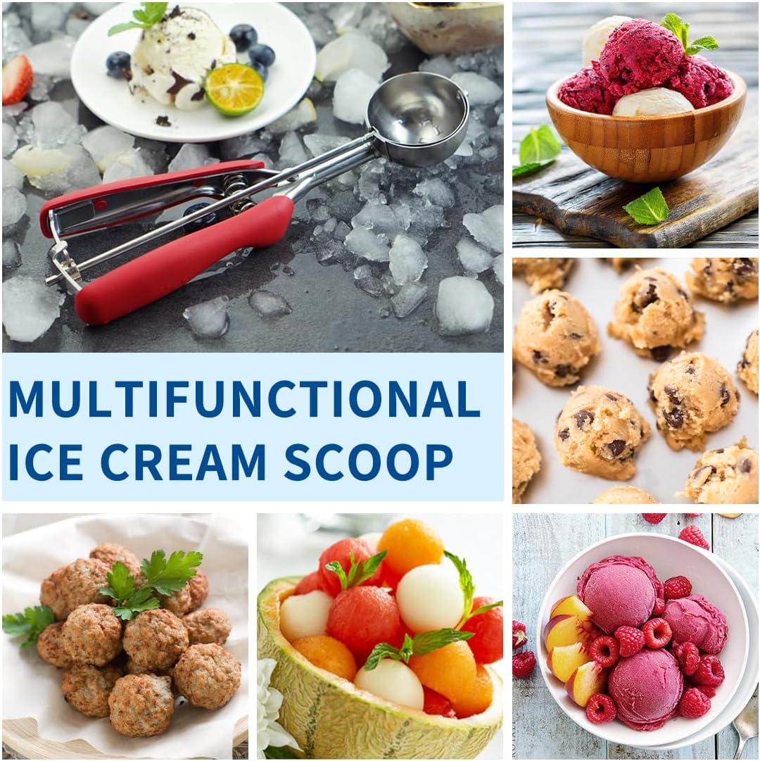 Cookie Scoop,Ice Cream Scoop,3PCS Stainless Steel 1/2 /3 Tablespoon Cookie Scoop,Red Rubber Grips Design,Durable and Effortless,for Ice Cream,Melon Baller and Baking(20#L/ 40#M/ 60#S). - Image 6