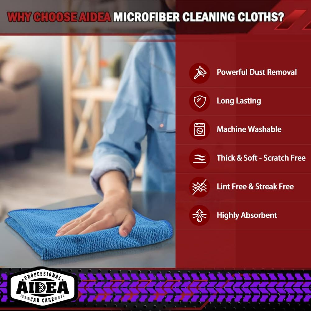 Microfiber Cleaning Cloths-50PK, Microfiber Towels for Cars, Premium All-Purpose Car Cloth, Dusting Cleaning Rags, Absorbent Towels for SUVs, House, Kitchen, Window, Gift-12×12