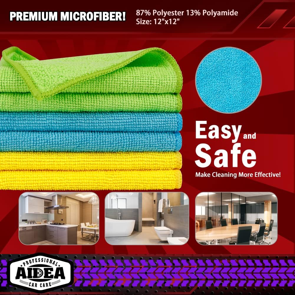Microfiber Cleaning Cloths-50PK, Microfiber Towels for Cars, Premium All-Purpose Car Cloth, Dusting Cleaning Rags, Absorbent Towels for SUVs, House, Kitchen, Window, Gift-12×12