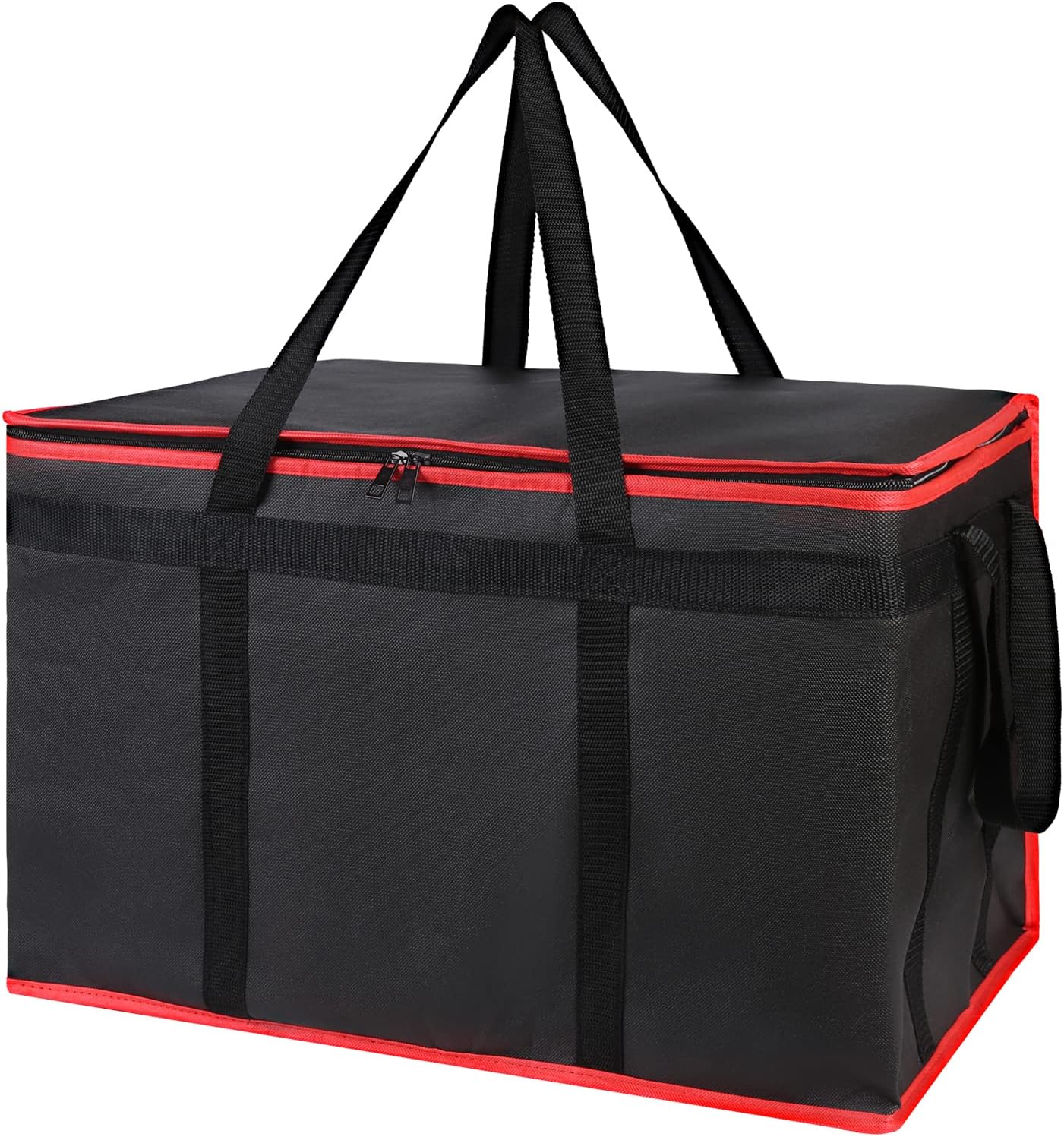 Insulated Food Delivery Bag - Hot & Cold Meal Carrier, Catering/Doordash Pizza Warmer, Grocery Tote, Cooler Bag for Parties (Black-Red, 1Pk), Ideal for Food Warming Transport - Image 1