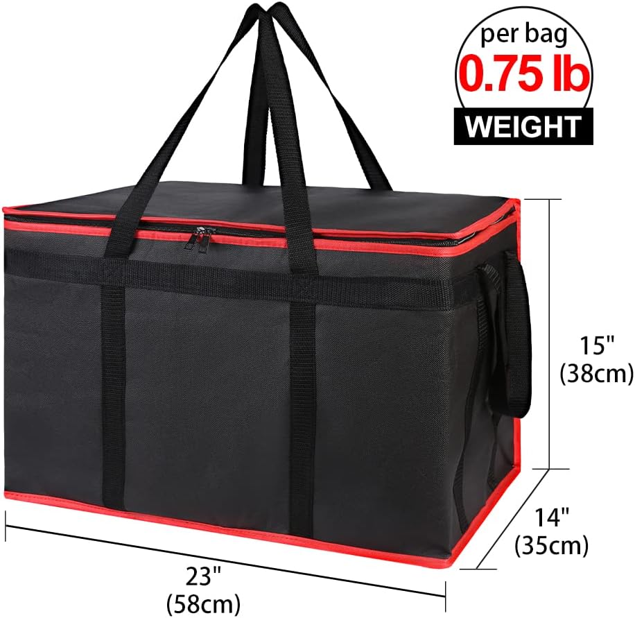 Insulated Food Delivery Bag - Hot & Cold Meal Carrier, Catering/Doordash Pizza Warmer, Grocery Tote, Cooler Bag for Parties (Black-Red, 1Pk), Ideal for Food Warming Transport - Image 2