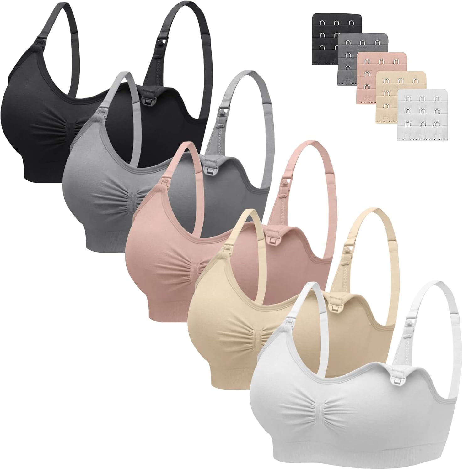 Womens Nursing Bra Seamless Breastfeeding Sleep Maternity Bra with Remove Bra Pads Extenders 5 Pack - Image 1