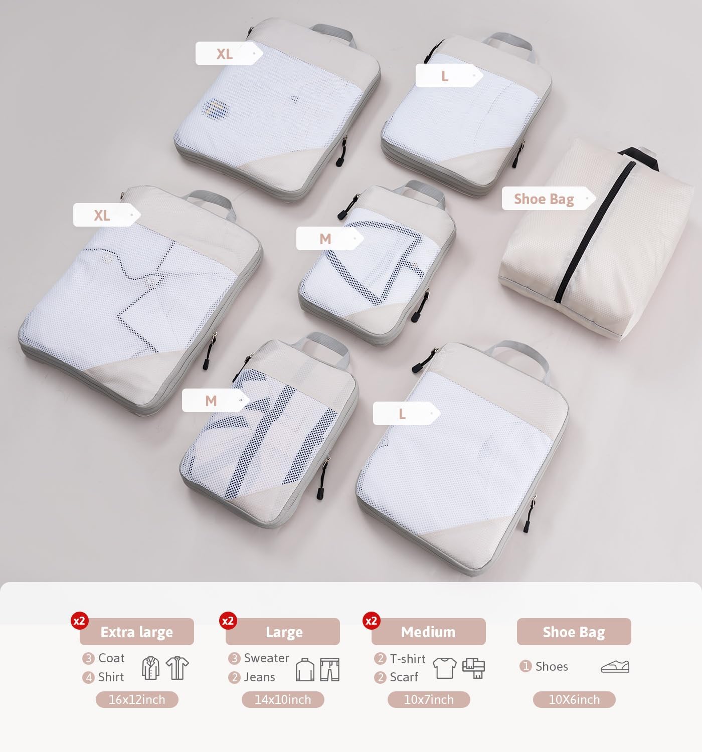 Compression Packing Cubes Travel Organizer 7 Set, Ripstop Mesh Travel Organizers for Luggage Multi-Functional Ultralight Expandable Packing Cubes for Carry-on Luggage, Travel, Backpack - Image 6