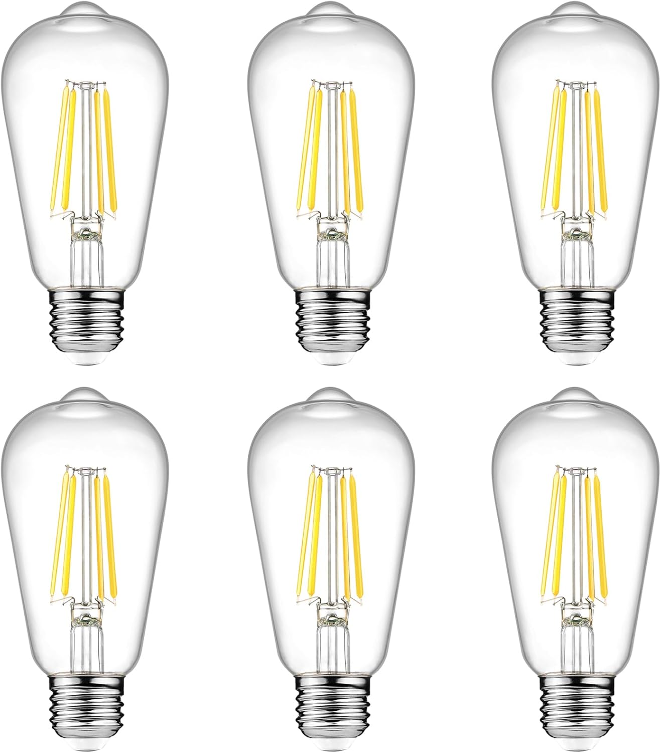 Vintage LED Edison Bulbs, 6W, Non-Dimmable, Equivalent 60W, High Brightness Cool White 4000K, ST58 Antique LED Filament Bulbs with 80+ CRI, E26 Medium Base, Clear Glass, 6 Packs - Image 1