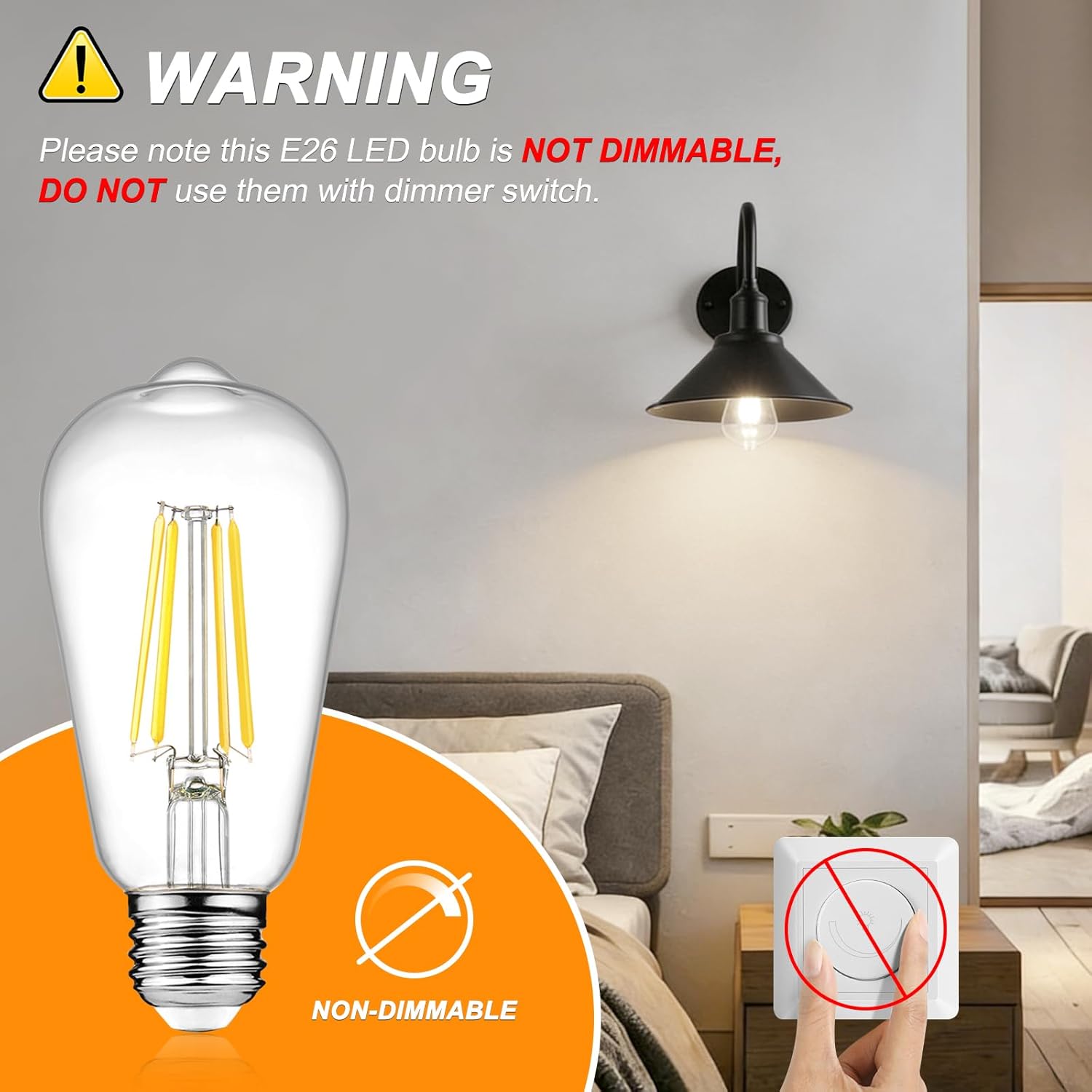 Vintage LED Edison Bulbs, 6W, Non-Dimmable, Equivalent 60W, High Brightness Cool White 4000K, ST58 Antique LED Filament Bulbs with 80+ CRI, E26 Medium Base, Clear Glass, 6 Packs - Image 3