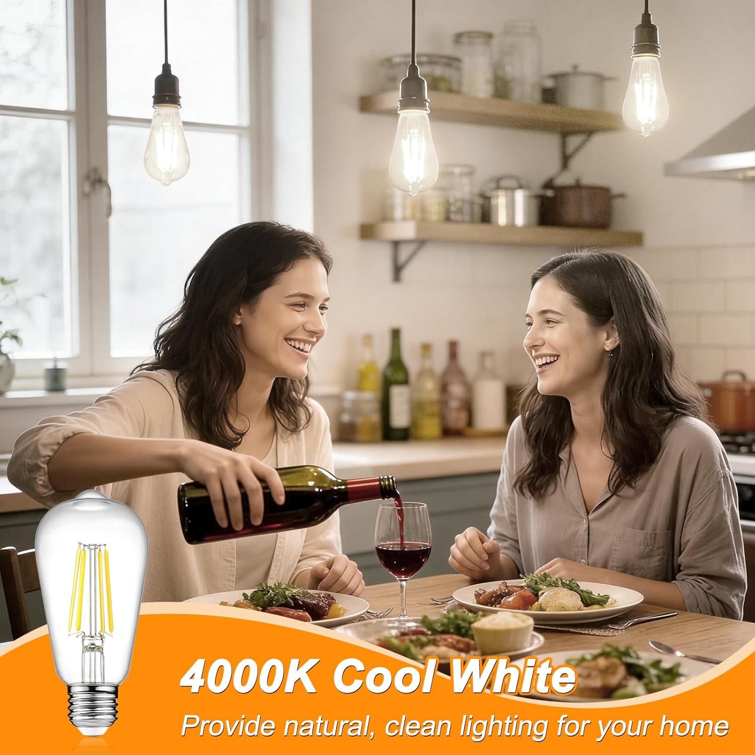 Vintage LED Edison Bulbs, 6W, Non-Dimmable, Equivalent 60W, High Brightness Cool White 4000K, ST58 Antique LED Filament Bulbs with 80+ CRI, E26 Medium Base, Clear Glass, 6 Packs - Image 6