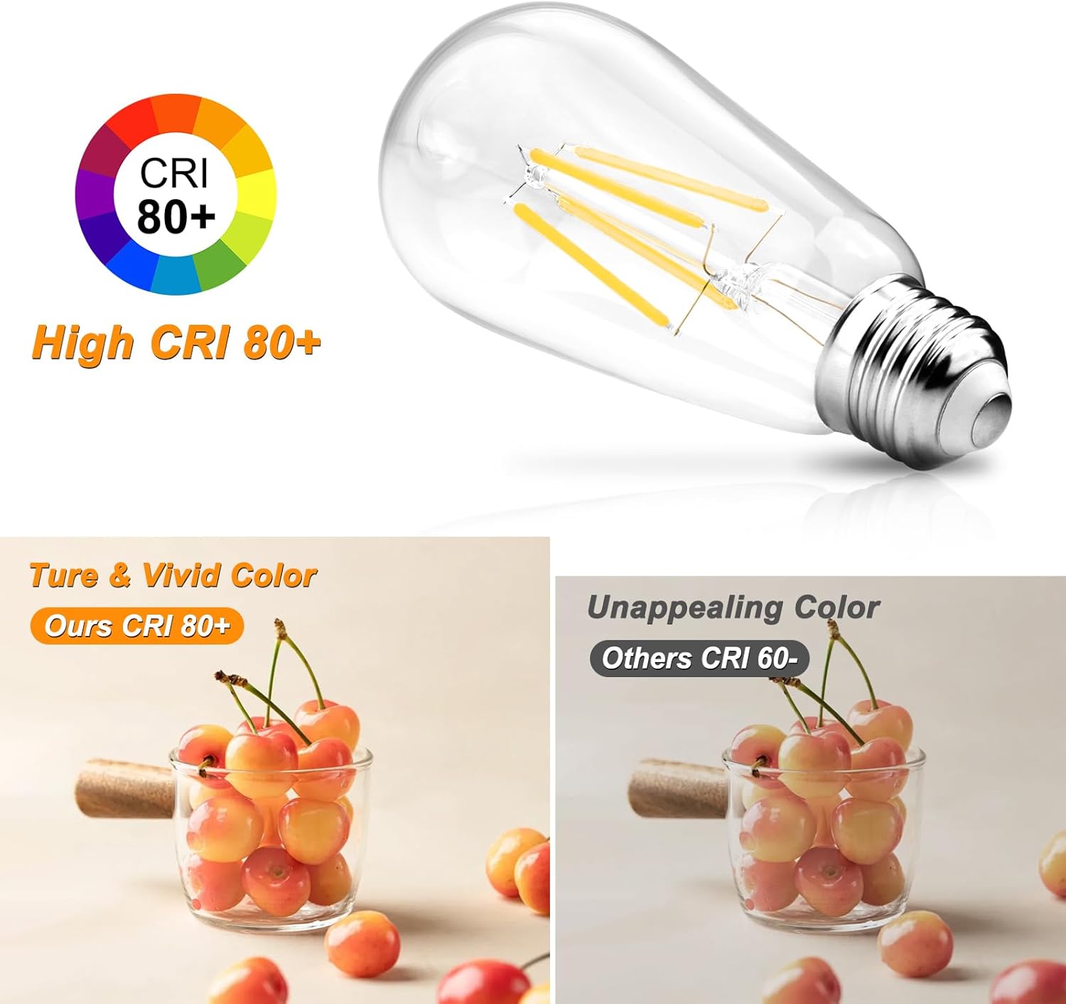 Vintage LED Edison Bulbs, 6W, Non-Dimmable, Equivalent 60W, High Brightness Cool White 4000K, ST58 Antique LED Filament Bulbs with 80+ CRI, E26 Medium Base, Clear Glass, 6 Packs - Image 7