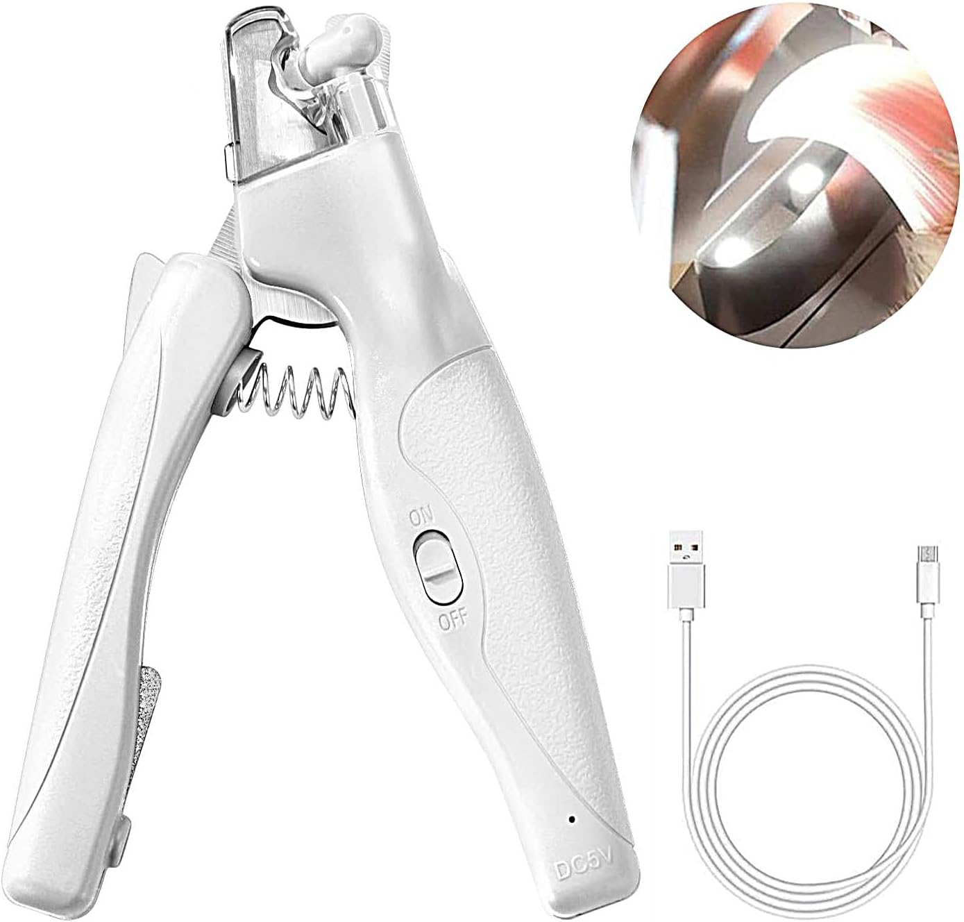 Pet Nail Clipper with LED Light for Dogs & Cats, Rechargeable Nails & Claws Trimmer, Professional Grooming Tool with Nail Trapper & Free Nail File, Quick-Sensor Razor Sharp Blades, White - Image 1