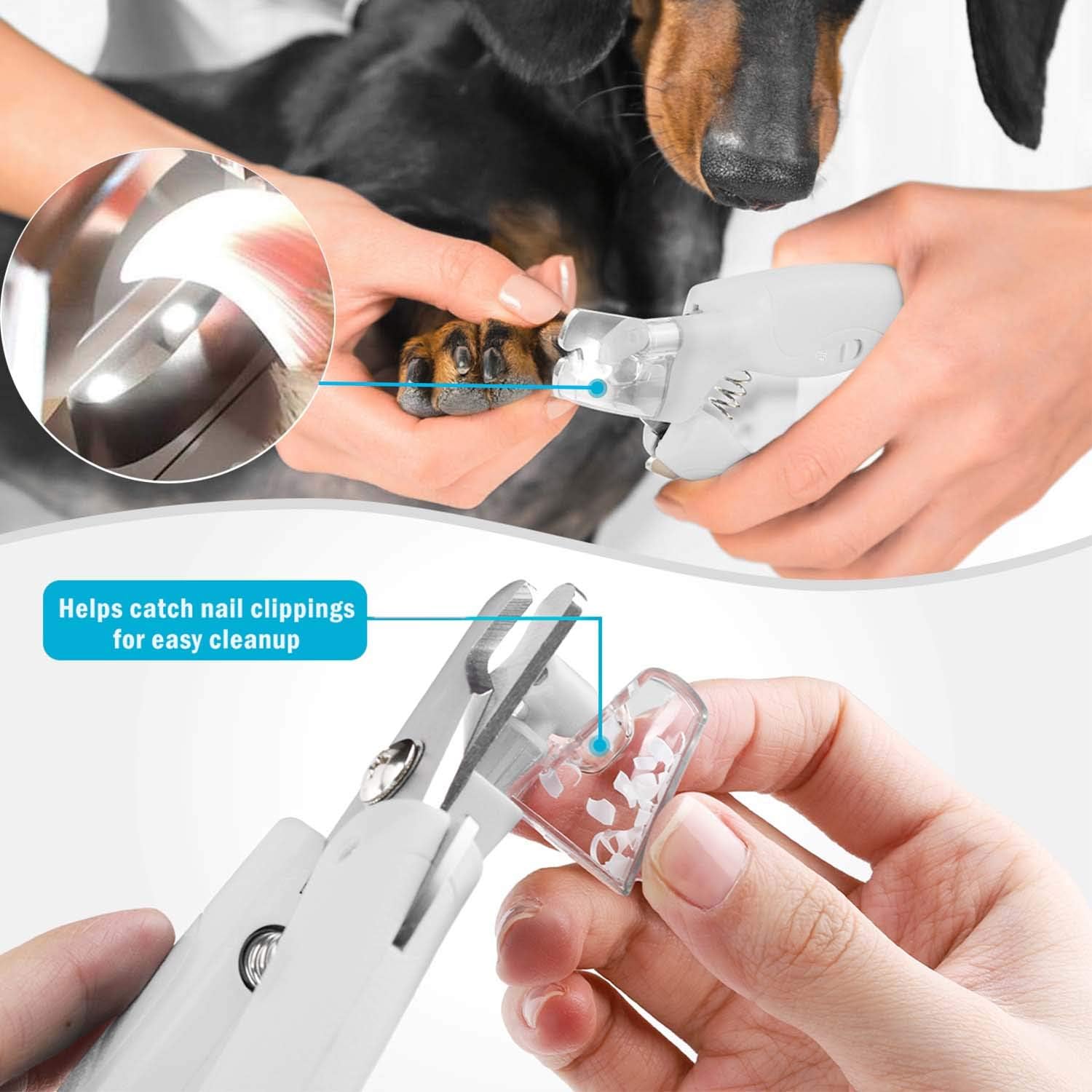 Pet Nail Clipper with LED Light for Dogs & Cats, Rechargeable Nails & Claws Trimmer, Professional Grooming Tool with Nail Trapper & Free Nail File, Quick-Sensor Razor Sharp Blades, White - Image 7