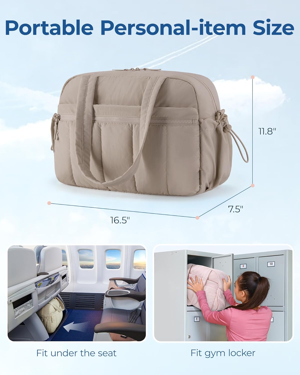 Gym Bag for Woman, 24L Carry on Travel Duffle Bag with Wet Pocket, Water Resistant Weekender Bags for Sports, Trips, Camel - Image 2
