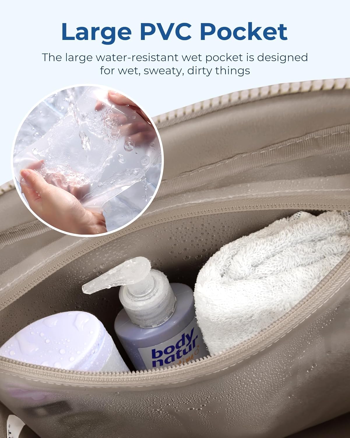 Gym Bag for Woman, 24L Carry on Travel Duffle Bag with Wet Pocket, Water Resistant Weekender Bags for Sports, Trips, Camel - Image 6