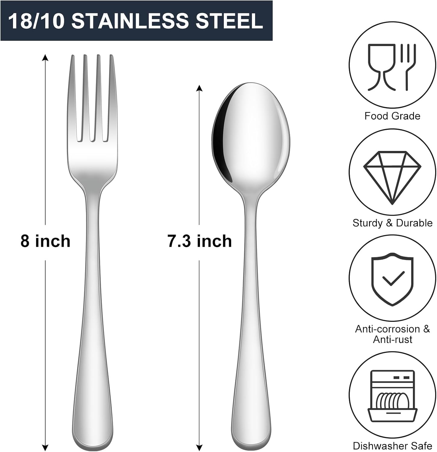 24-piece Forks and Spoons Silverware Set, Food Grade Stainless Steel Flatware Cutlery Set for Home, Kitchen and Restaurant, Mirror Polished, Dishwasher Safe - Image 2