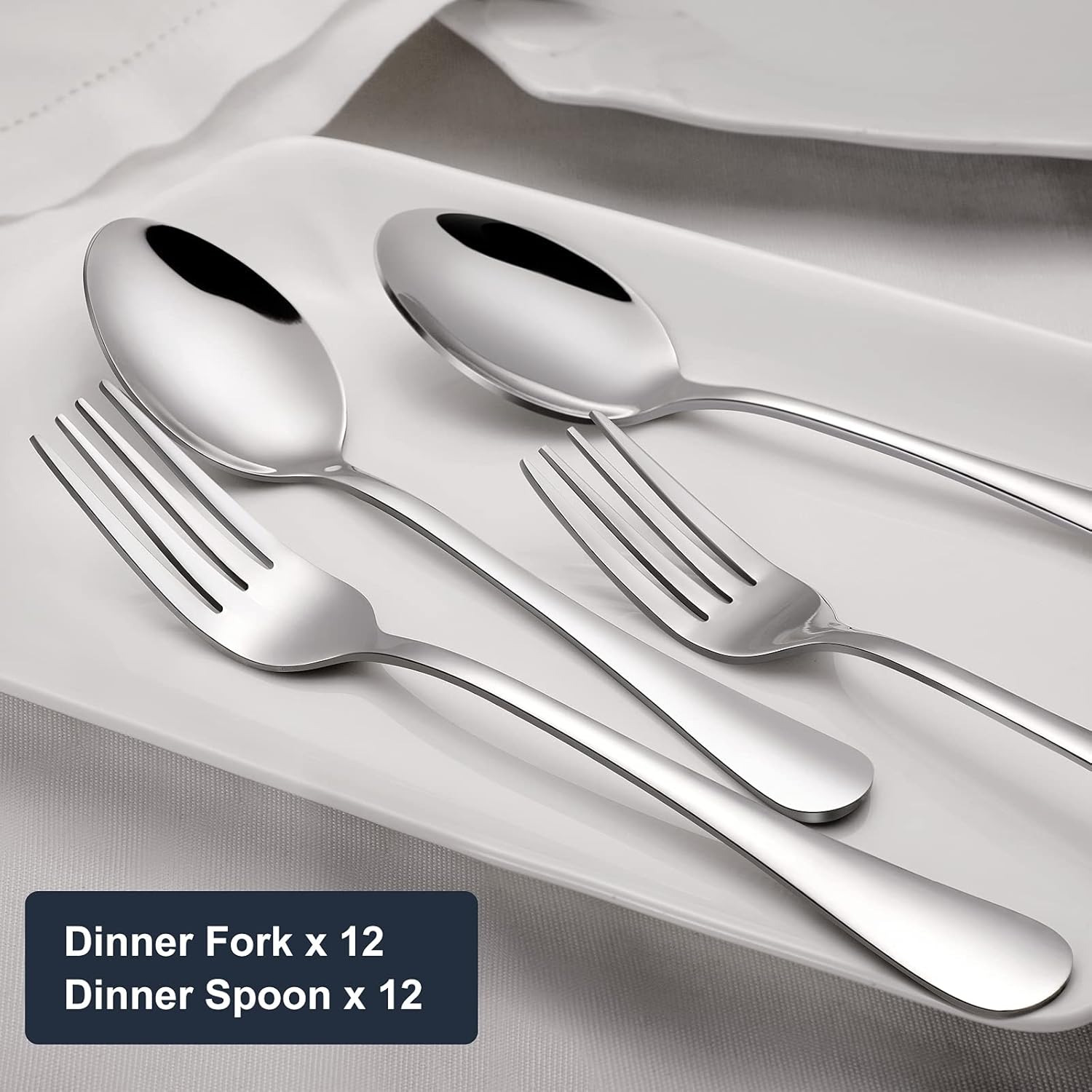 24-piece Forks and Spoons Silverware Set, Food Grade Stainless Steel Flatware Cutlery Set for Home, Kitchen and Restaurant, Mirror Polished, Dishwasher Safe - Image 3