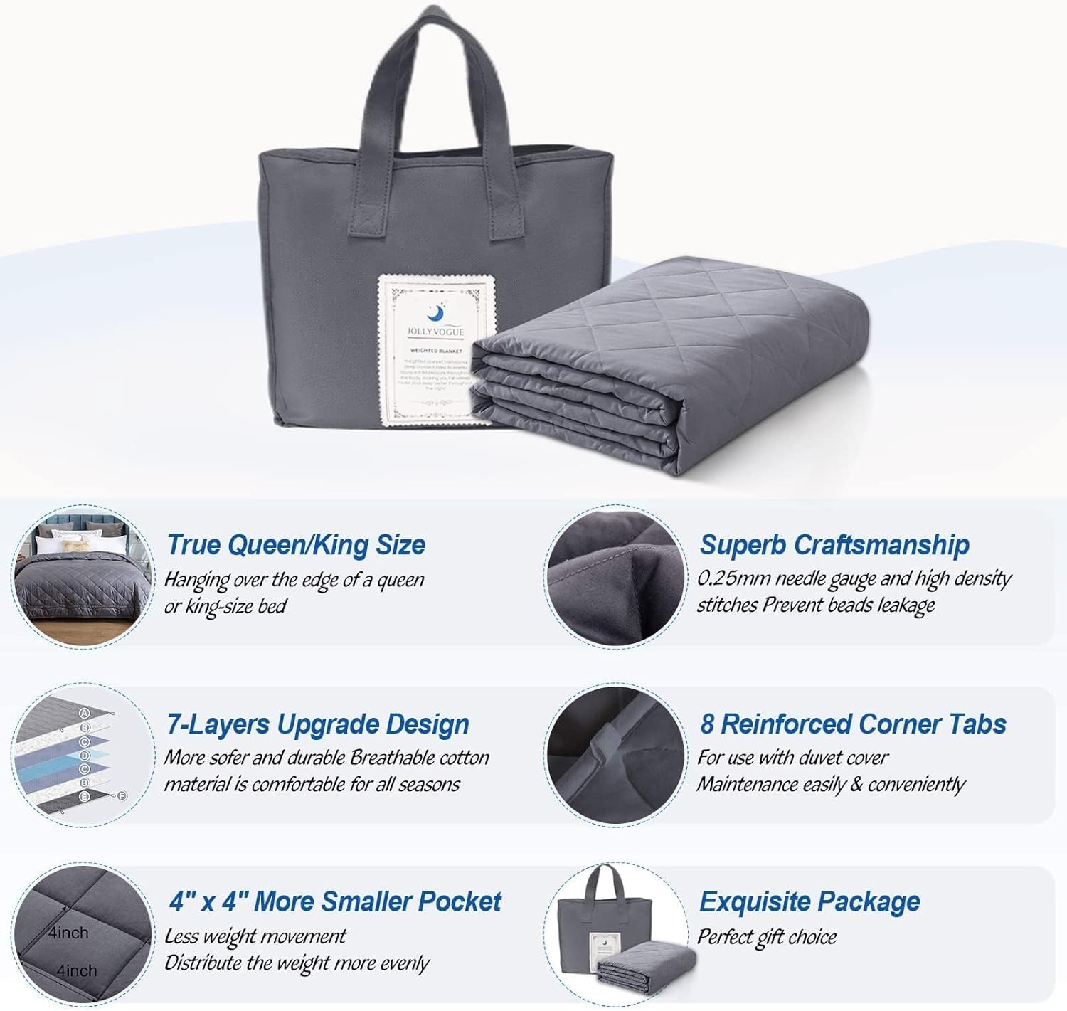 Weighted Blanket (15lbs, 60''x80''), Heavy Blanket Washable for Adult with Premium Glass Beads-Grey - Image 3
