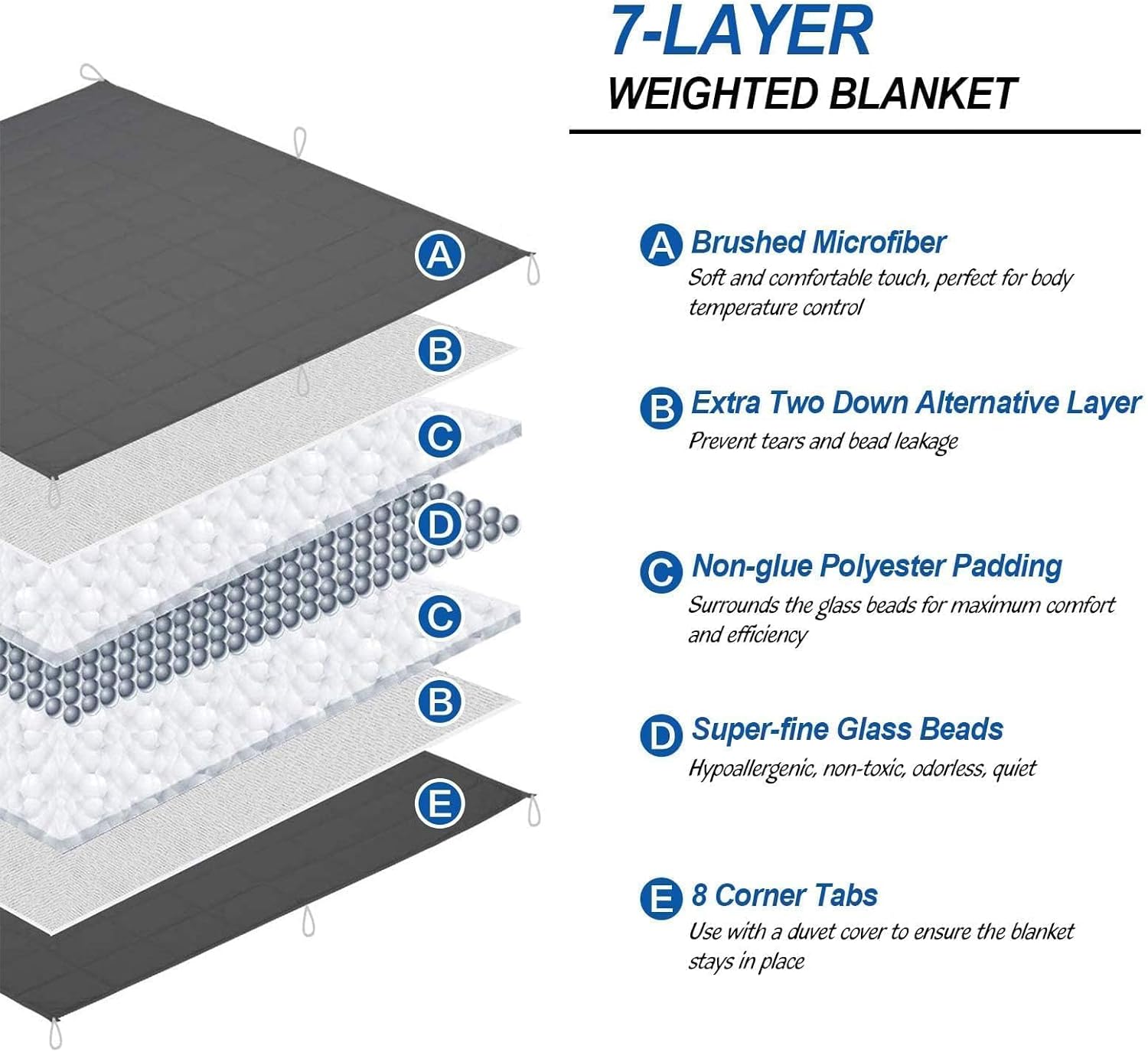 Weighted Blanket (15lbs, 60''x80''), Heavy Blanket Washable for Adult with Premium Glass Beads-Grey - Image 4