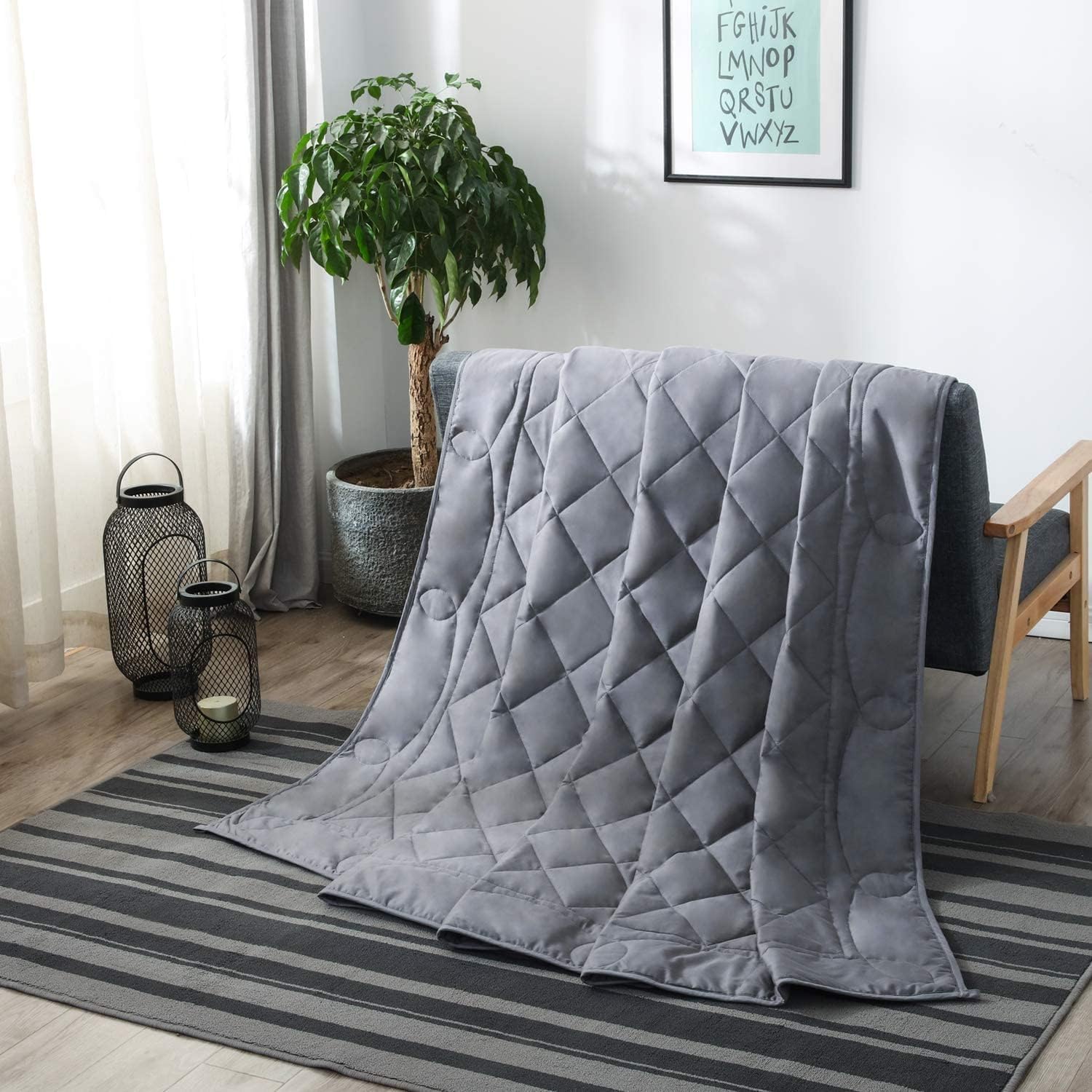 Weighted Blanket (15lbs, 60''x80''), Heavy Blanket Washable for Adult with Premium Glass Beads-Grey - Image 5