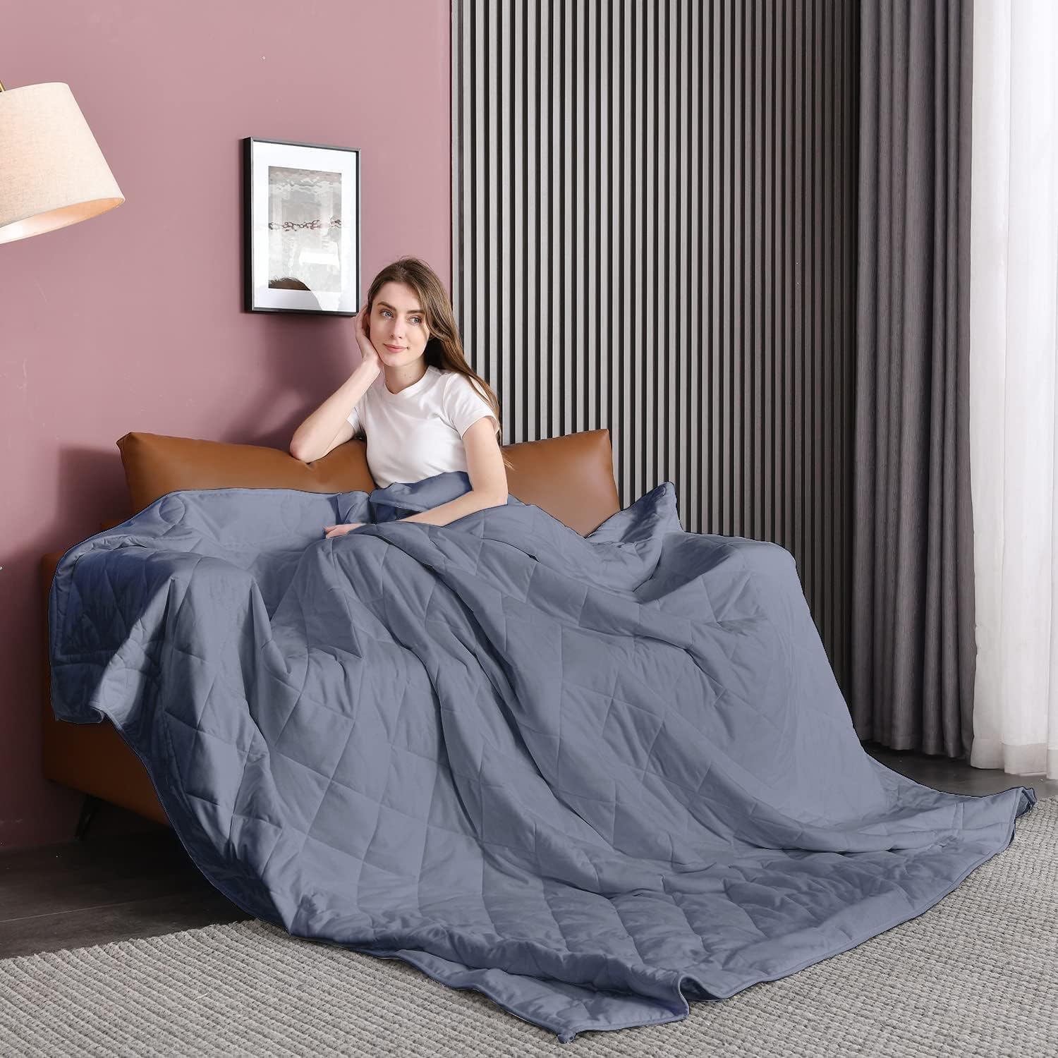 Weighted Blanket (15lbs, 60''x80''), Heavy Blanket Washable for Adult with Premium Glass Beads-Grey - Image 7