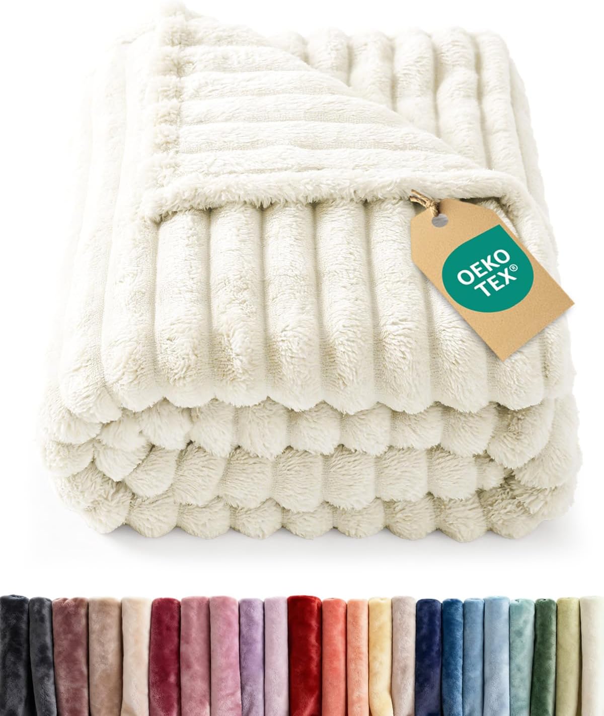 Super Soft Fleece Blanket Throw Size - Fleece Throw Blanket for Bed, Couch & Chair - Cozy, Warm & Breathable - All Season Fuzzy, Cute Decor, Microplush Bedding for Women, Men & Teens - 50x60, Ivory - Image 1