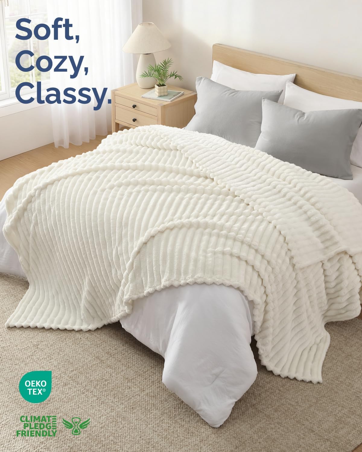 Super Soft Fleece Blanket Throw Size - Fleece Throw Blanket for Bed, Couch & Chair - Cozy, Warm & Breathable - All Season Fuzzy, Cute Decor, Microplush Bedding for Women, Men & Teens - 50x60, Ivory - Image 2